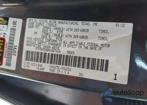 2022 Toyota Tundra 1794 Edition z USA, uszkodzony, nr VIN 5TFMA5DB0NX007424